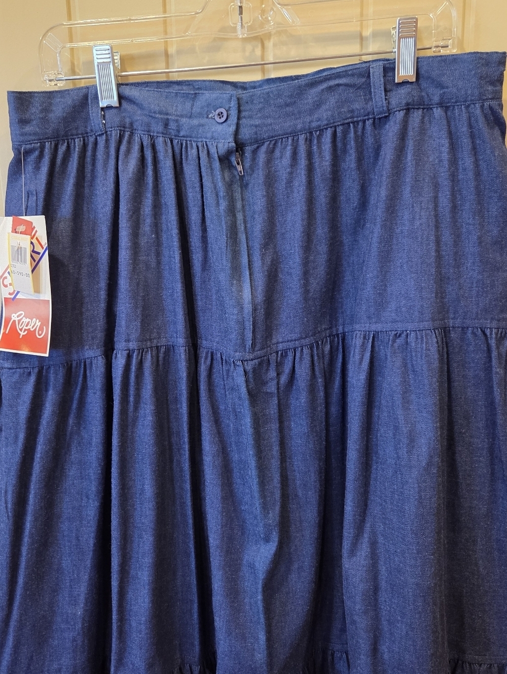 VTG Roper Sport Denim Tiered Maxi Skirt 17/18 Made in USA Western Boho New - Picture 8 of 13